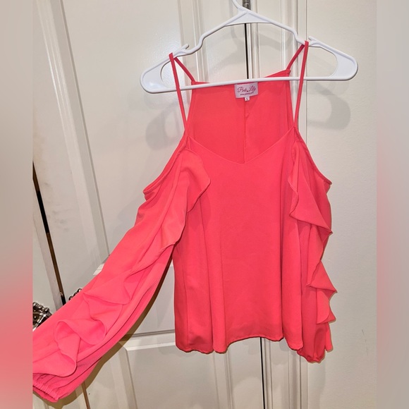 Pink Lily Coral Ruffle Sleeve Top - Picture 3 of 5